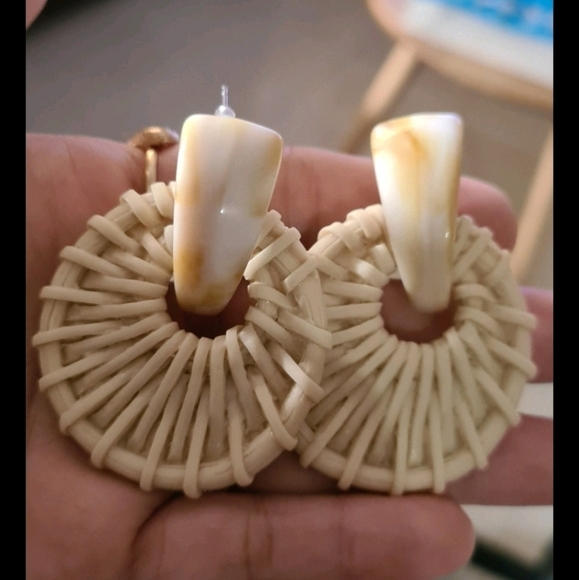 Boho drop statement tan earrings Neutral artsy Resin Festival casual 💖 2/$30 - Picture 13 of 14